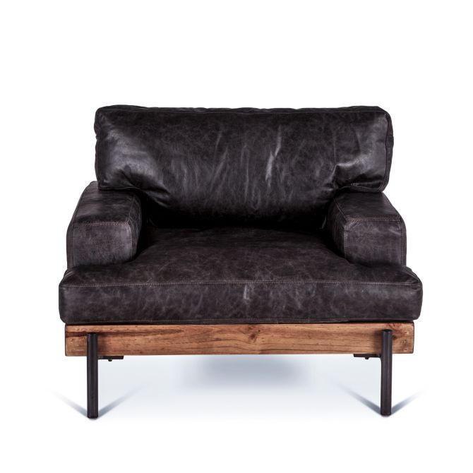 Portofino Industrial 41" Accent Chair in Morocco Black Leather