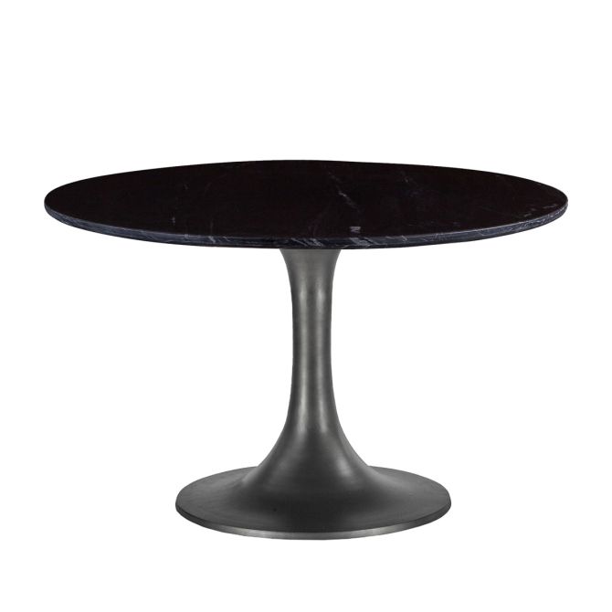 Palm Springs 48" Round Dining Table with Black Marble and Silver Base