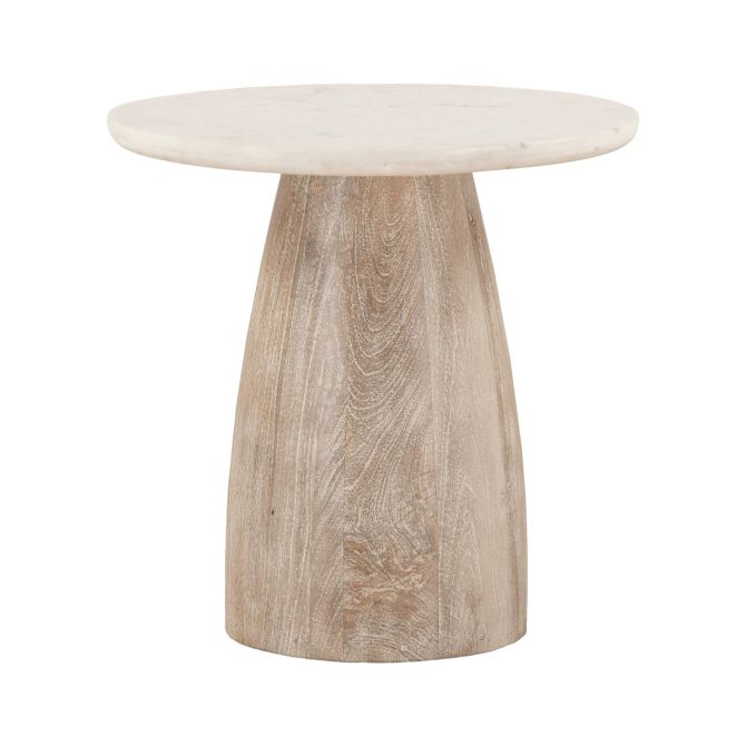 Palm Springs 22" Round Side Table with White Marble and Whitewash Modern Base