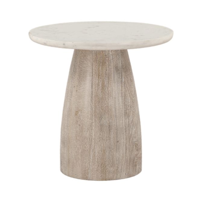 Palm Springs 22" Round Side Table with White Marble and Whitewash Modern Base