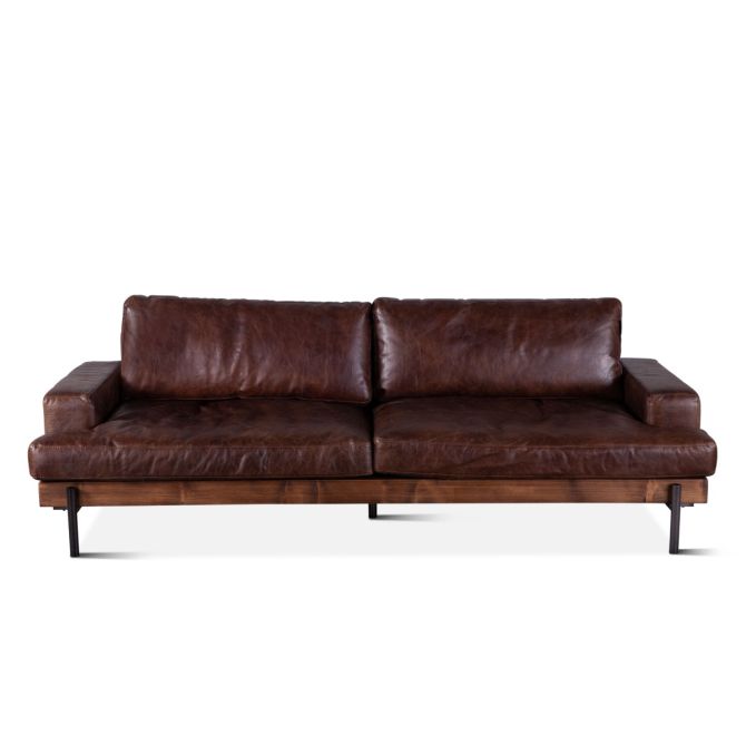 Portofino Industrial 94" Sofa in Geisha Brown Leather